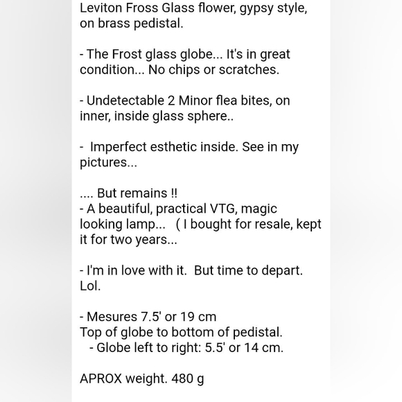 Leviton VTG glass globe lamp, on brass pedistal - Picture 13 of 13